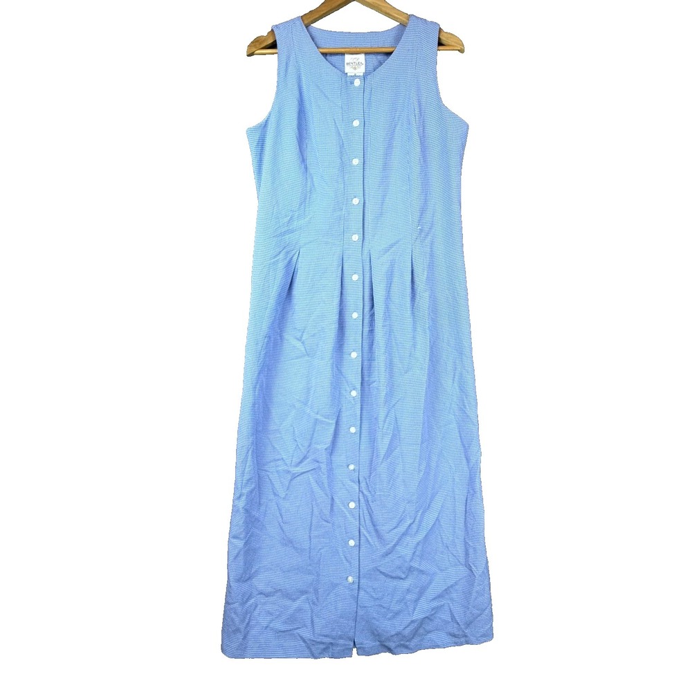 Vintage Tr Bentley Shirt Dress Womens 12 Blue‎ Modest Housedress Button Front